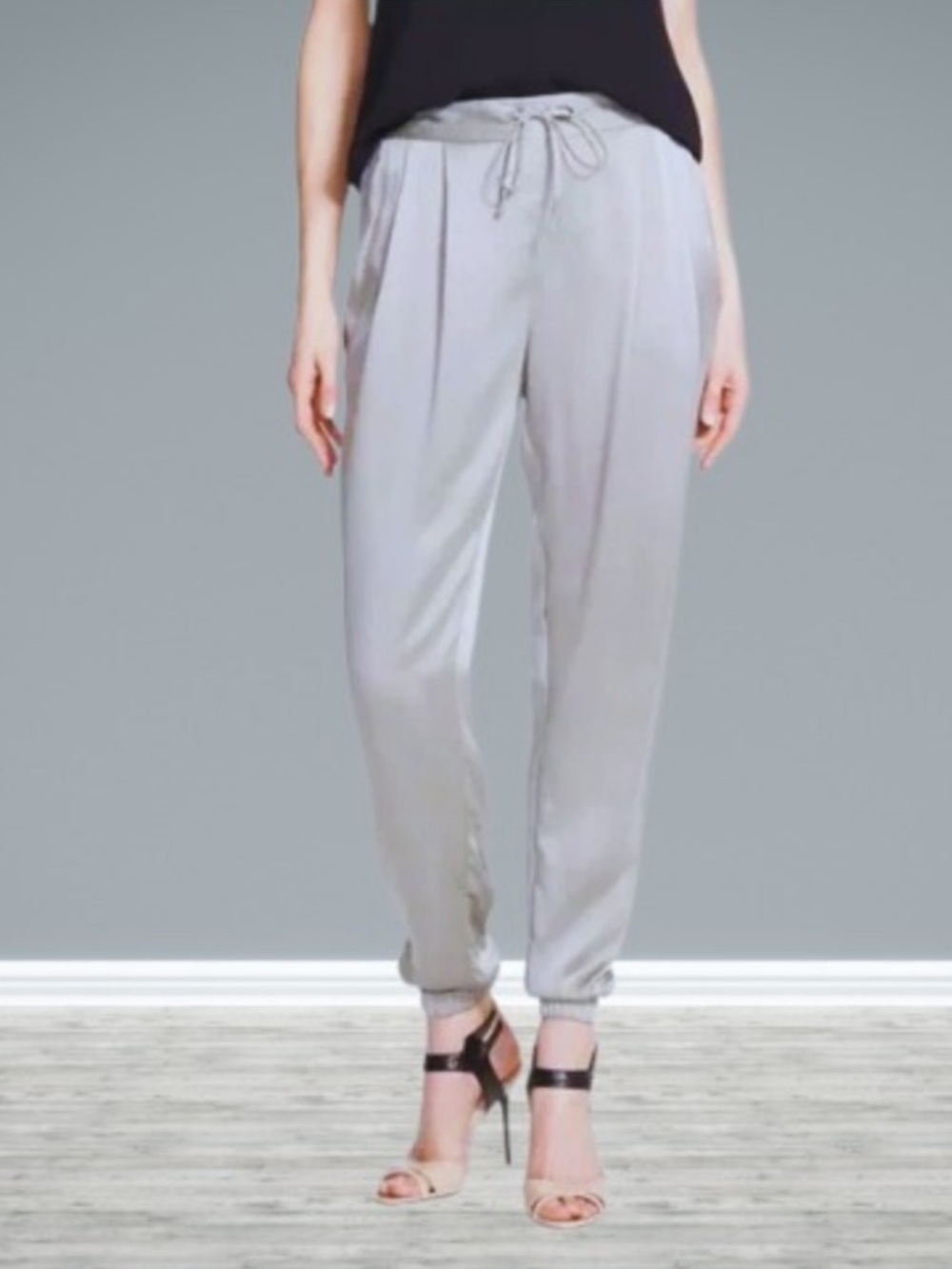 Eileen Fisher Silk Charmeuse Jogger Pants Gray Taupe Womens Medium